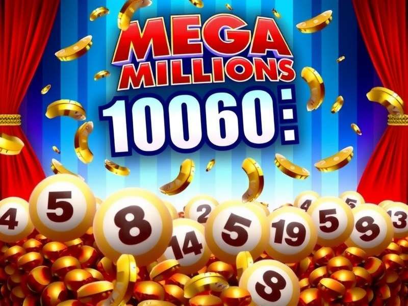 Mega Millions lottery ticket and balls on a table