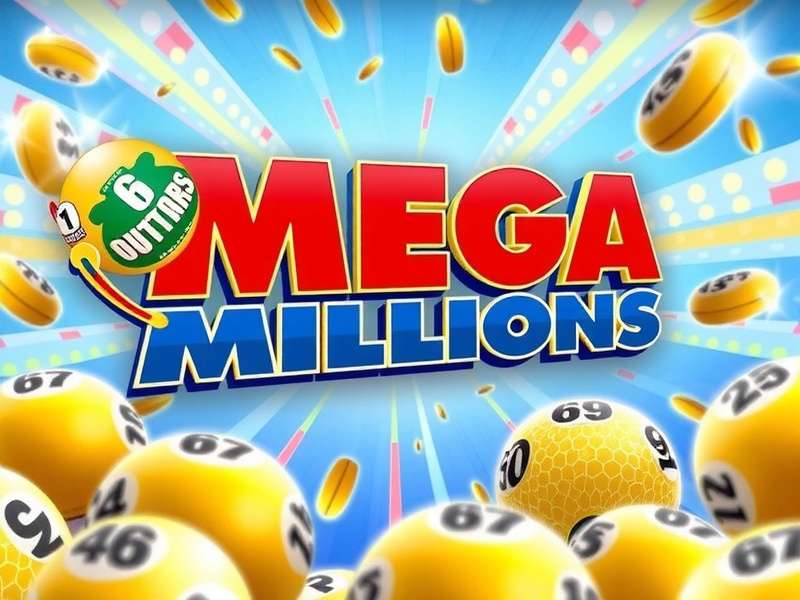 Mega Millions live draw today with lottery balls and ticket