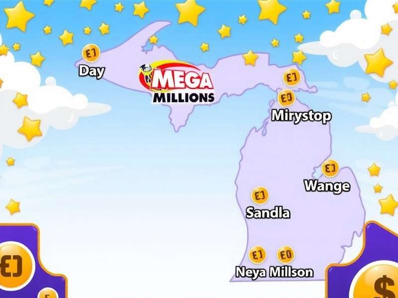 Mega Millions lottery tickets and Michigan state outline