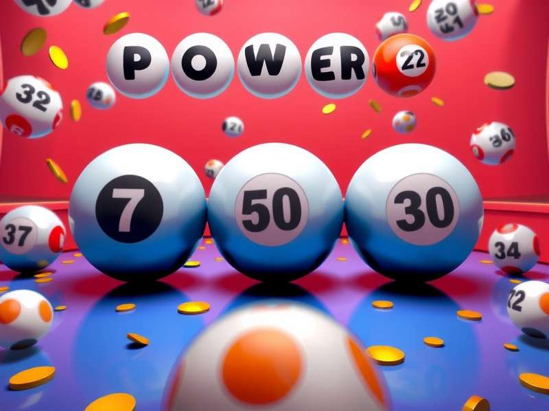 Powerball lottery jackpot visualization showing balls and prize amounts