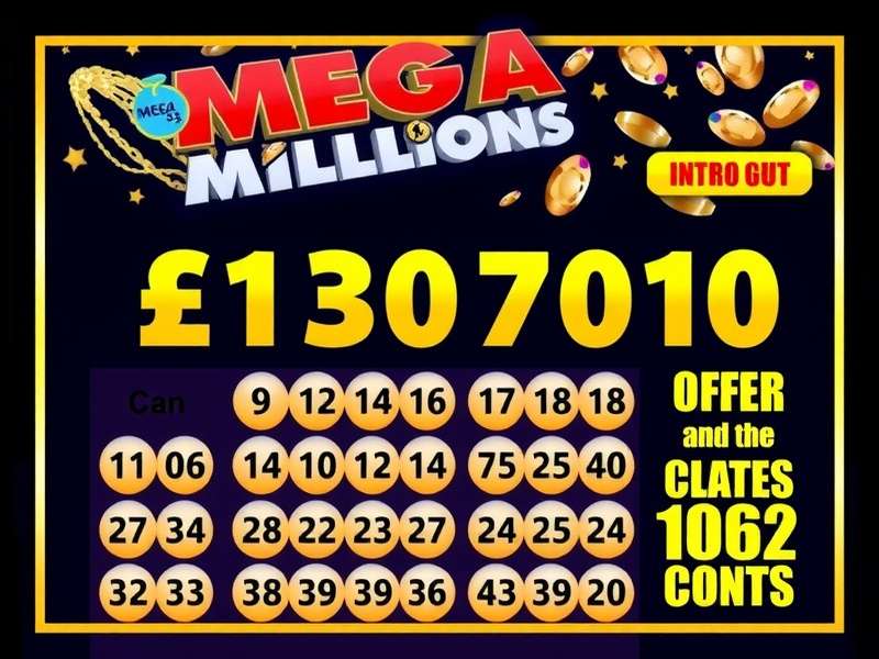 Mega Millions lottery balls and ticket with magnifying glass