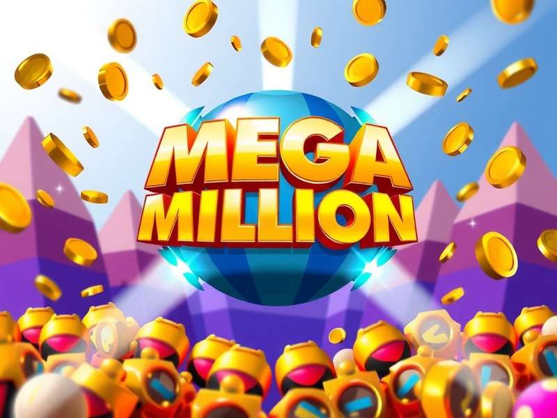 Mega Millions lottery ticket and gold coins representing jackpot prizes