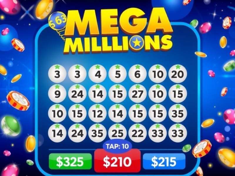 Mega Millions lottery tickets and gold coins representing jackpot wealth