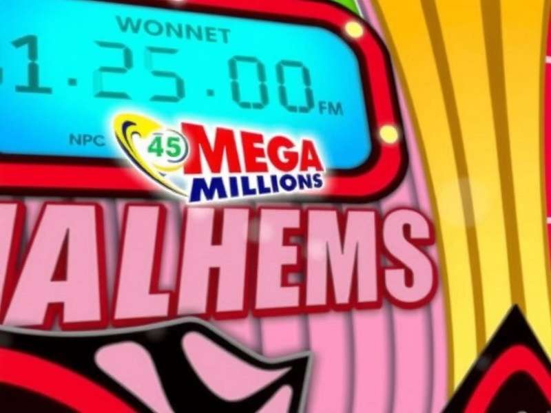 Mega Millions jackpot winner holding a celebratory check with golden confetti