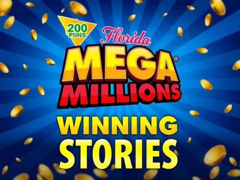 Florida Mega Millions winner holding a giant check with sunshine and palm trees in the background