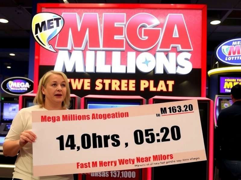 Mega Millions lottery jackpot celebration with golden confetti